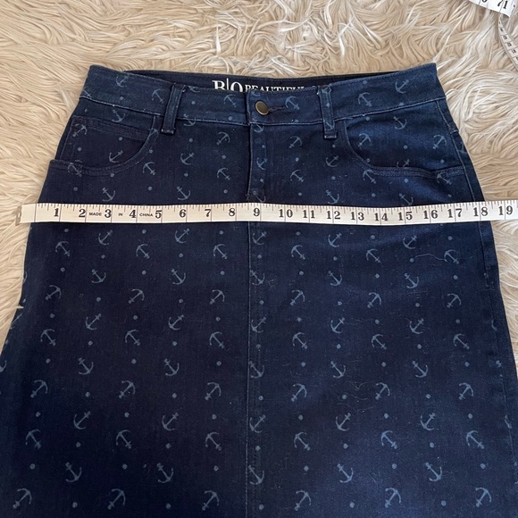 Beautiful One | Anchor Print | Denim Midi Skirt - Picture 7 of 9